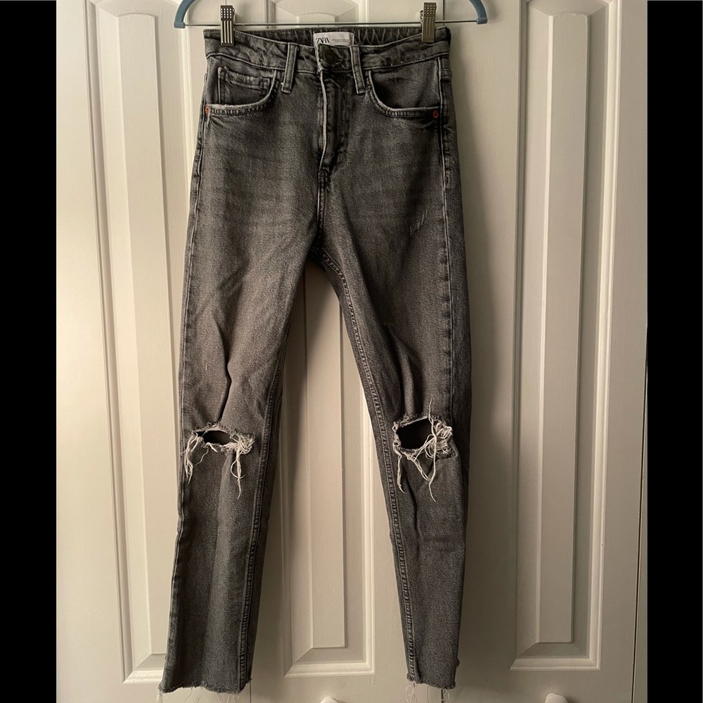 Zara Grey High Waisted Straight Leg Jeans